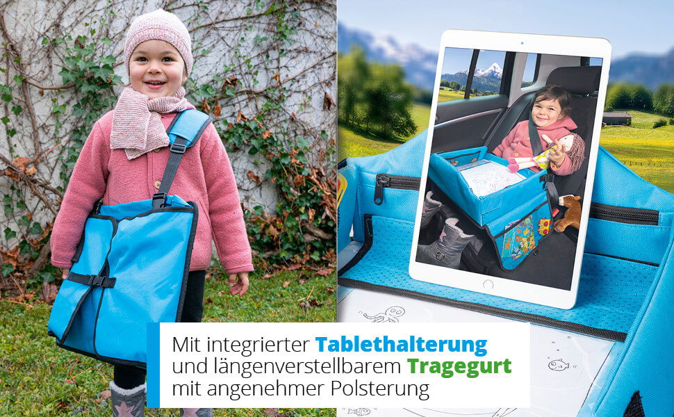 Kinder-Reisespieltisch-Auto mit Tablethalterung blau