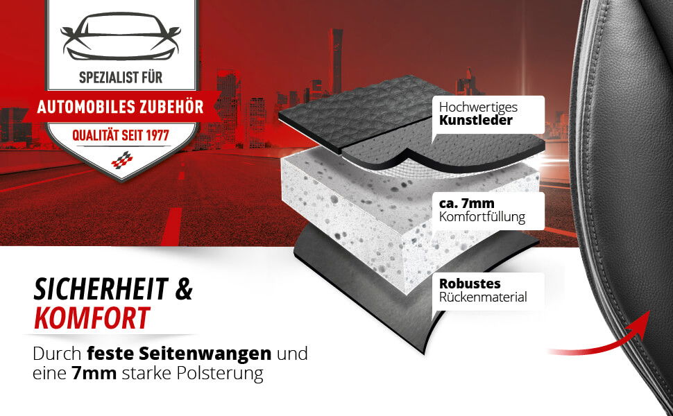 PKW Sitzauflage Kimi, Auto-Sitzaufleger im Rennsportdesign schwarz/weiß, Sitzauflagen, Sitzbezüge und Sitzauflagen für PKWs, Autositzbezüge &  Auflagen